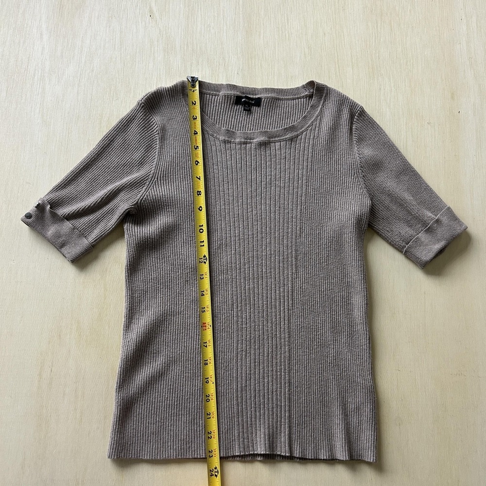 Verve Ami Sweater Womens XL Beige Ribbed Knit Short Sleeve Stretch Pullover